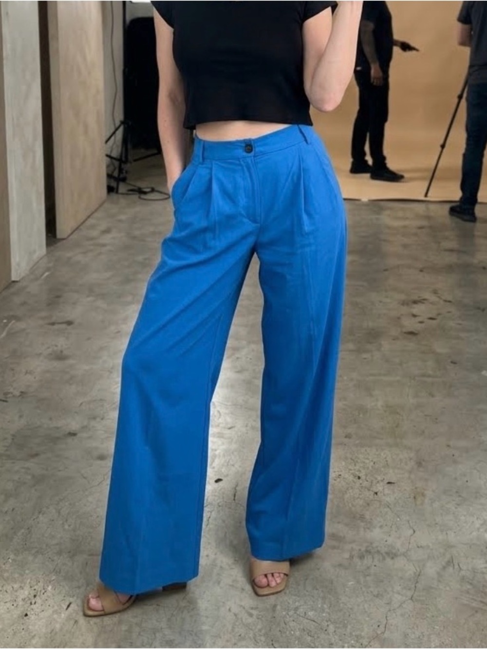 LIKE NEW! Zara Blue Wide Leg Pleated High Waisted Trouser Pants - 24